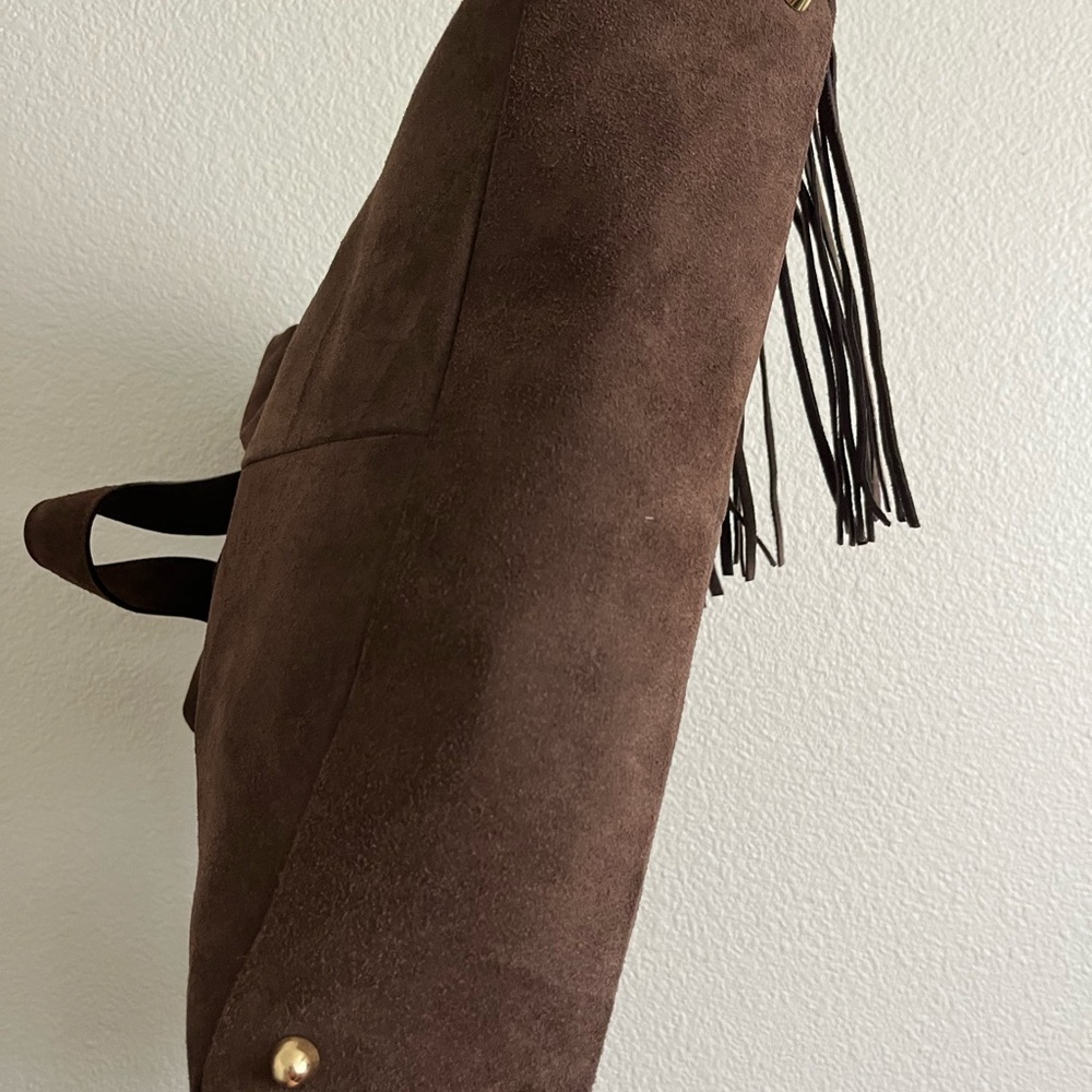 Divina Firenze Italian Leather Fringe Tassel Shoulder Hobo Bag - Brown - Picture 5 of 7